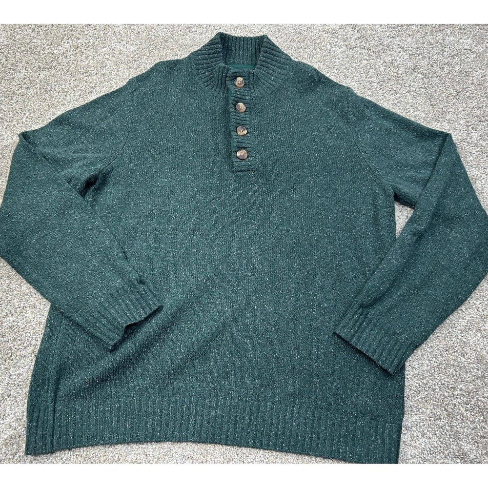 IZOD Mens Botanical Garden Green Long Sleeve Button Mockneck Sweater Size XXL